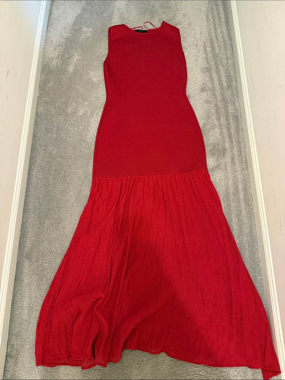 Zara Vibrant Red Sleeveless Maxi with Flared Skirt